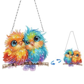 Gamteldot Hanging Diamond Art Kits for Adults,DIY Double Sided Special Shaped Diamond Art Crafts,7.87"X7.87" Suncatcher Diamond Painting Pendants Kits for Home Wall Window Garden Gift (Cute Birds)