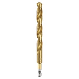 sourcing map 1/4" Hex Shank Twist Drill Bits 10.2mm Titanium Coated High Speed Steel Quick Change Hex Drilling Bit Jobber Drill Bits for Wood Plastic Metal, Gold