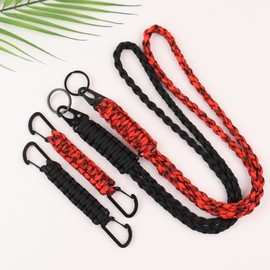 FANASY 4 Pieces Heavy Duty Braided Paracord Lanyard Keychains Whistles Strap Outdoor Survival Parachute Rope Lanyard