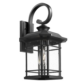 Emliviar Outdoor Wall Lantern Fixture with E26 Base, Large 21.9 Inch Exterior Wall Light with Seeded Glass, Black Finish, 2084B-L BK