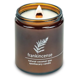 Hemlock Park Crackling Wood Wick Candle Handcrafted with Natural Coconut Wax and Essential Oils (Frankincense, Standard 8 oz)