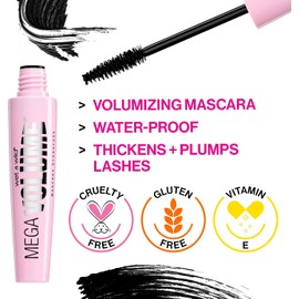 Mascara de Pestañas a prueba de Agua, Alta Fijación, Larga Duración, No se corre, No Transfiere, Wet n Wild Mega Volume Mascara impermeable, muy negro, 0.21 onzas