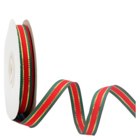 Christmas Plaid Checkered Ribbon 25 Yard Each Roll 100% Polyester Woven Edge Gingham RibbonFor Christmas Crafts, Gift Wrapping Red/Green/Gold (3/8 Inch(9mm))