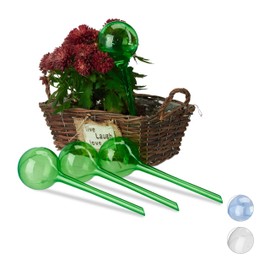 Relaxdays Watering Globes, Set of 4, Regulated Irrigation, 2 Weeks, Pot Plants, Plastic Sphere, Bulb, PVC, Green, 8 cm Diameter