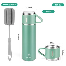 Stainless Steel Thermo 500ml/16.9oz Vacuum Insulated Bottle with Cup for Coffee Hot drink and Cold drink water flask.(Green,Set)