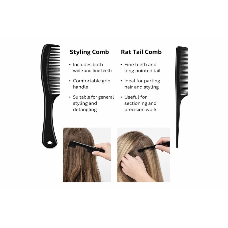 Hair Styling Comb Set | Detangling Comb Teasing Sectioning Smoothing