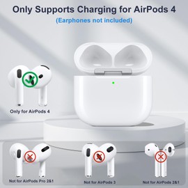 Wireless Charging Case Compatible with AirPods 4, USB-C Port, Charger Case Replacement for AirPods 4, with Bluetooth Pairing Sync Button, Earphones Not Included