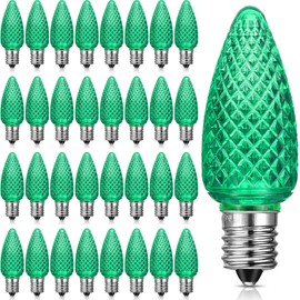 Glooglitter 50 Pieces C9 Christmas Light Replacement Bulb E17 LED Christmas Light Replacement Bulb Outlet Faceted Easter Bulb LED for Holiday Decoration (Green)