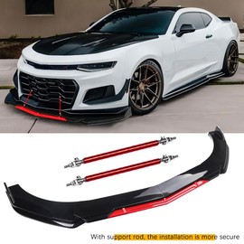 Universal Front Lip for 2015-2023 Dodge Charger SE RT SRT, Glossy Black Sport Style Universal Front Bumper Lip with 2pcs Strut Rods,Front Spoiler Lip Trims 4-Door Sedan (Red Sharp Conner w/Red)
