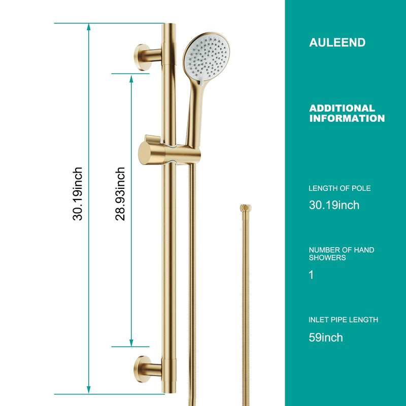 AULEEND Shower Slide Bar Handheld Shower Head with Hose, 5-Function