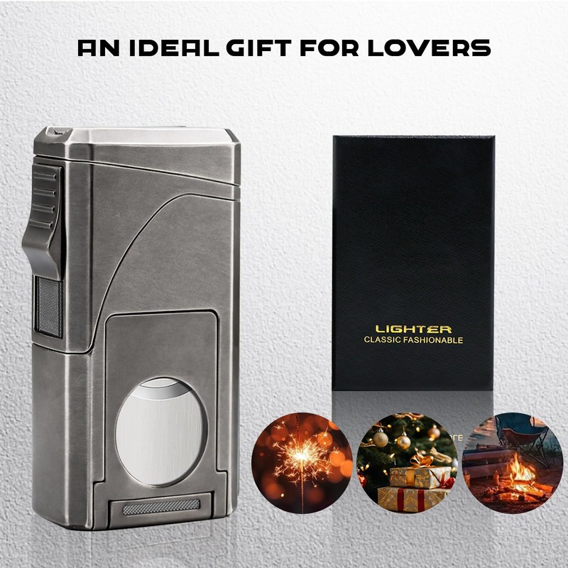VloEssic 6-in-1 Triple Jet Butane Torch Lighter Built-in V &