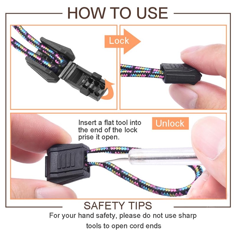 50Pcs Plastic Cord Locks with 50Pcs Zipper Pull Tabs Cords