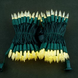 YULETIME Warm White Faceted LED Christmas Lights 200 Count 50 ft, Pack of 2 Strands 25 ft 100 Lights UL Certified Commercial Grade Green Wire Holiday String Light Set (Warm White)