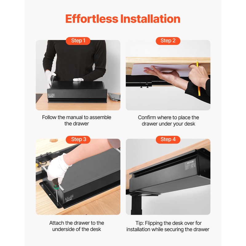 VEVOR Under Desk Drawer Slide Out, 16 inch Attachable Desk