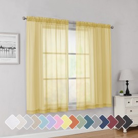 Simplebrand Yellow Short Sheer Curtains 45 Inch Length for Small Windows, Rod Pocket 2 Panels Set Solid Voile Drapes Window Sheer Curtains for Bedroom Bathroom Kids Room Kitchen, 42x45 Inch, 2pcs