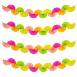 Paquete de 4 pancartas de abanico de papel de 5 pies de fondo colorido para colgar en el techo, decoración de abanicos de papel, suministros de fiesta de cumpleaños, decoración reutilizable para
