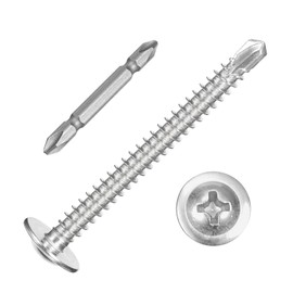 sourcing map 100Pcs #8x2" Self-Tapping Screws, 410 Stainless Steel Phillips Self Drilling Flat Head Sheet Metal Screws for Industry, Furniture Repair, Silver