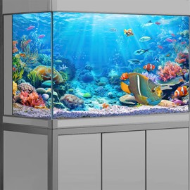 Underwater World Aquarium Background, Seaworld Ocean Floor Tropical Fish Coral Reef Aquatic Nature Plant Fish Tank Backdrop Decor, Polyester Fabric with 6 EVA Double-Sided Tapes 36x18 inches/90x45cm