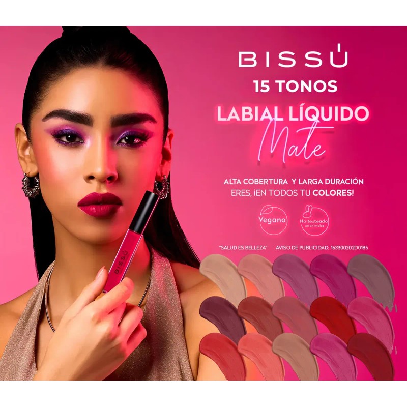 Labial Liquido Mate Bissu Larga Duración Alta Cobertura