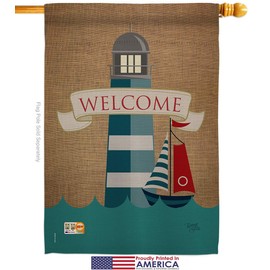 Breeze Decor Nautical Lighthouse & Sailboat Garden House Flags Set Coastal Anchor Sailor Sea Shells Outdoor Summer Ocean Small Decorative Gift Yard Banner Made in USA 28 X 40