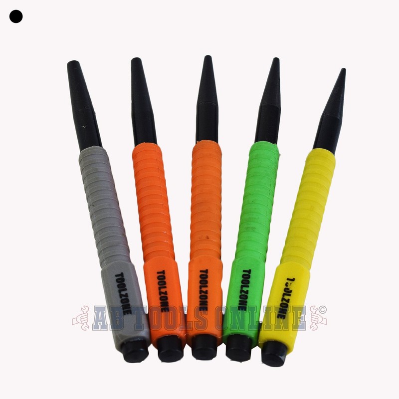 5pc Nail Punch Coloured Set 1.6-4.8mm Soft Grip Hollow End