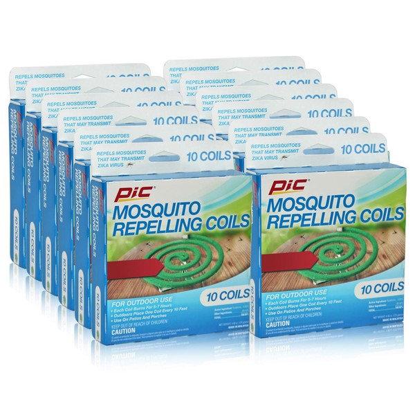 PIC Mosquito Repelling Coils, 10 Count Box, 12 Pack - Mosquito Repellent for Outdoor Spaces - 120 Coils Total