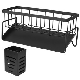 Küche Spülbecken Organizer Schwarz,Schwammhalter Küche Organizer,Spültuchhalterung,Selbstentleerender Aufbewahrungsbox Küchen Gadgets,Spülmittel Organizers für Badezimmer Kitchen Organizers Zubehör