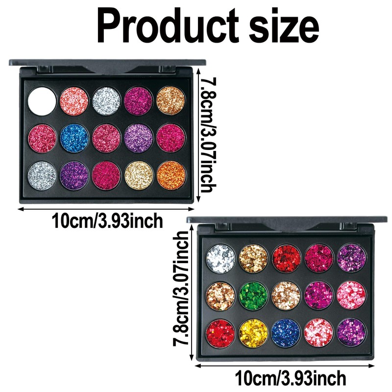 Nivofu 2 Pieces Glitter Eyeshadow Palette, 30 Colours Eyeshadow Palette,