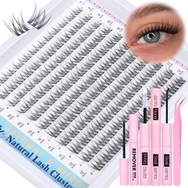 Natural Lash Clusters Kit DIY Lash Extension Kit Wispy Eyelash Extension Kit C-curly Individual Lashes Kit 9-12MM Short Eyelash Clusters with Lash Remover by Newcally