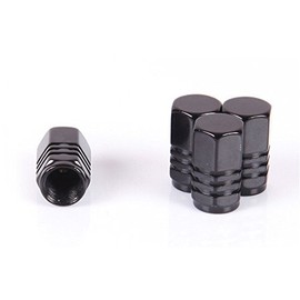 Areyss 140914 Universal Aluminum Air Valve Cap, Nut Type, 3 Lines, Set of 4 (Black, Black)