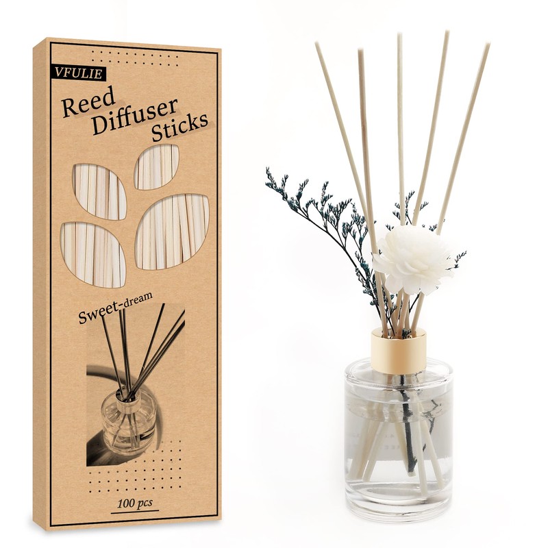 VFULIE 100PCS Reed Diffuser Sticks, 10 Inch Natural Rattan Wood