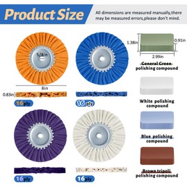 Amylove 8 Pcs 8" Airway Buffing Wheel Aluminum Wheel Polishing Kit Safety Flange in Diameter 5/8 Inch Arbor Hole, Polishing Compound and Aluminum Metal Polishing Wheel for Angle Grinder(Fresh Color)