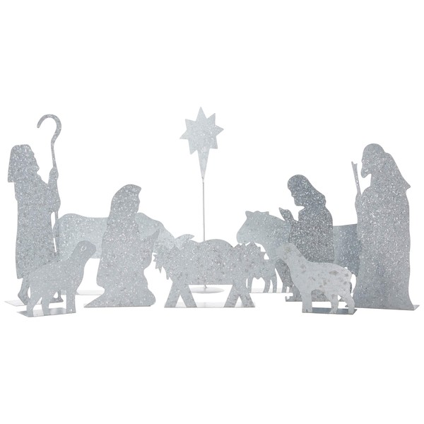 Primitives by Kathy Galvanized Metal Stand Up Set, Nativity Scene,