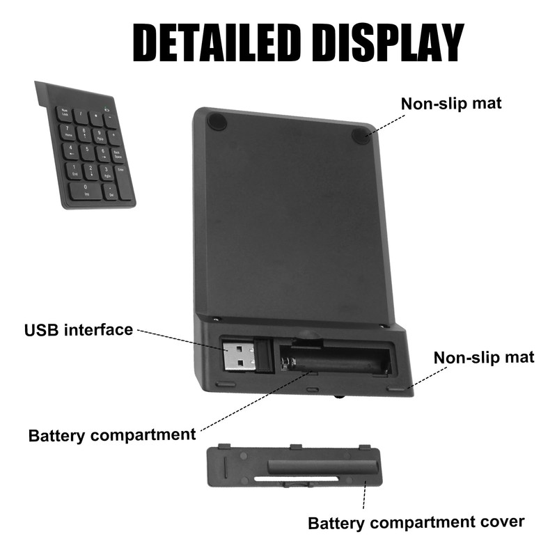 Wireless Numeric Keypad 2.4G Portable Ergonomic Mini Numpad with USB