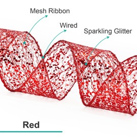 CT CRAFT LLC Sparkling Glitter Mesh Wired Ribbon 2.5" x 10 Yards Red for Christmas Home Decor Bow Gift Wrapping DIY Crafts Wreath