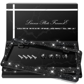 QUANQIUFEI 2 Pack Bling License Plate Frames, Sparkly Rhinestone Diamond Car License Plate Cover for Women, Stainless Steel Car Accessories with Glitter Crystal Caps (Black)