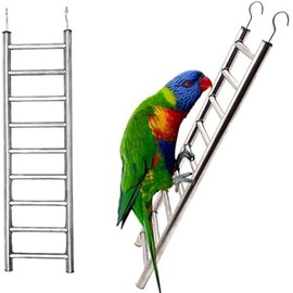 2 Pack Stainless Steel Bird Ladders 9-Step Parrot Ladder Hanging Bird Cage Climbing Toys with Hooks Birds Exercise Toy for Parakeets, Parrots, Cockatoo，Rust-Resistant and Easy to Clean