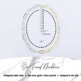 NTLX Chain Link Necklace for Women – Elongated Link Chain - Paperclip Chain – Fashion Statement Necklace - Gift Box Included (Gold/Silver Two Tone)