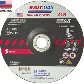 United Abrasives-SAIT 22053 A60S General Purpose Cut-Off Wheels (Type 27/Type 42 Depressed Center) 7" x .045" x 7/8", 50-Pack
