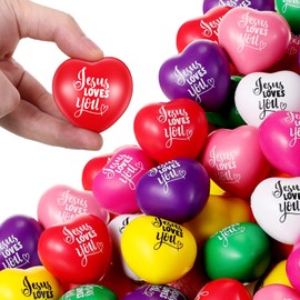 Zubebe 100 Pcs Jesus Loves You Heart Stress Balls Bulk 1.57 Inch Heart Stress Toy First Communion Baptism Heart Squeeze Ball Stress Relieve Toys Fidget Balls for Religious Party Gifts