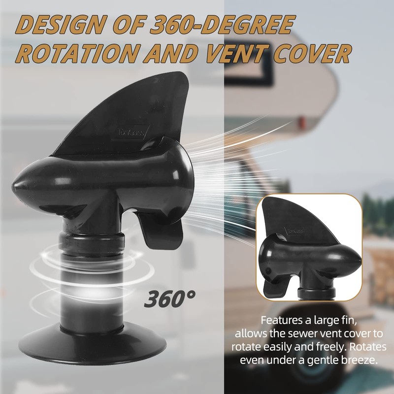 TonGass (2-Pack, Black RV Rotating Sewer Plumbing Vent Cover for