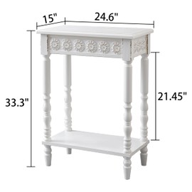 SOFE White Wood End Table, Modern Living Room Side Table, Sofa Couch Table Bedside Table, Narrow Nightstand for Bedroom, Suit for Small Space