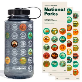 THE GEOPROJECT National Parks Plastic Water Bottle with Stickers Kit, Light Weight Adventure Bottle, Waterproof Stickers for Water Bottle, Wide Mouth Lid Bottle 32oz