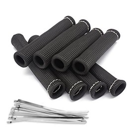 Spark Plug Wires Boots Heat Shields, 1500° Protector Covers Sleeves 6 Inch Automotive Spark Plugs Heat Shields Cover for SBC BBC 350 454 &16Pcs Stainless Steel Wire Ties (8 Pcs, Black)