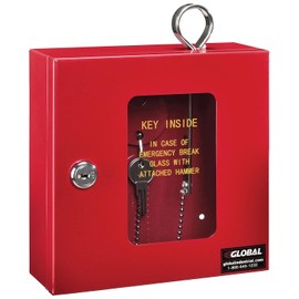 Global Industrial Emergency Key Box with Attached Hammer and Breakable Tempered Glass Window, Keyed Differently, Steel Body, 6-1/4"W x 2"D x 6-7/8"H, Red
