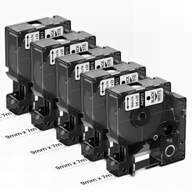 Upwinning 40913 Label Tape 9 mm x 7 m Compatible with Dymo D1 9 mm Label Tape s0720680 Black on White, Compatible with Dymo LabelManager 160 210D 280 360D 420P 640CB Labelling Device, Pack of 5