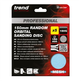 Trend Professional 150 mm Sanding Discs for Random Orbital ROS Sanders, 180 Grit, 5 Pack, Mesh Abrasive for Surface Refinement on Paint and Plaster, AB/150/180P