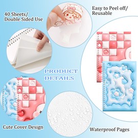 SZHTSWU 2 Pcs SZHTSWU 2 Pcs Reusable A5 Sticker Book Organizer - 40 Blank Sheets with Release Paper, Cute Star Heart Cover Storage Album for Collecting Stickers, Labels & Decals