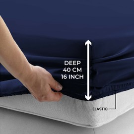 ZSYY Breathable, Anti Wrinkle, Durable | 40cm Deep Pocket Fitted Bed Sheets | Bedding & Linen Easy Iron All Seasons Cotton Rich (Navy, Single)