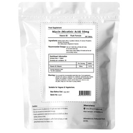 UKHealthHouse Vitamin B3 Niacin/Nicotinic Acid (Flush Effect) 50mg Tablets, 100% Pure Vegan, Non GMO (500 tabs)